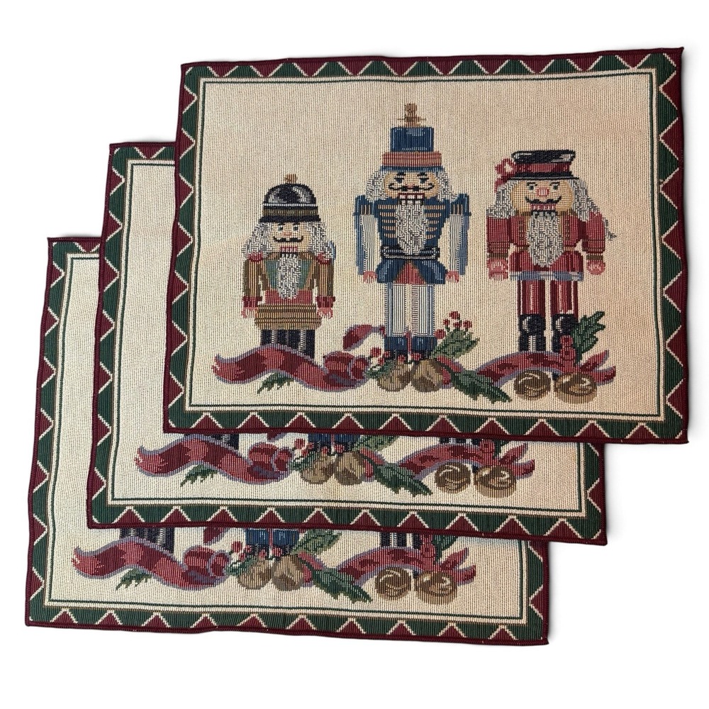 Set of 3 Vintage Nutcracker Tapestry Placemats Classic Traditional Christmas
